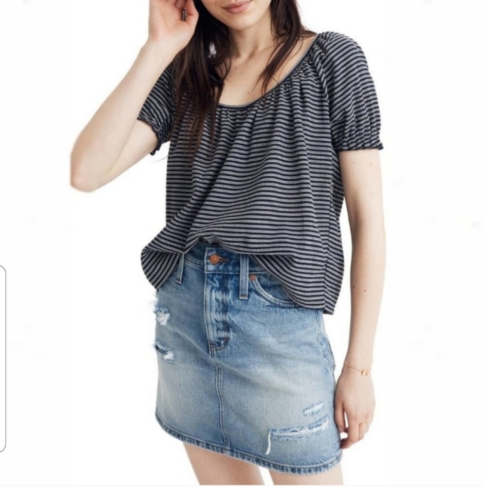 Madewell Texture & Thread Navy Stripe Peasant Top